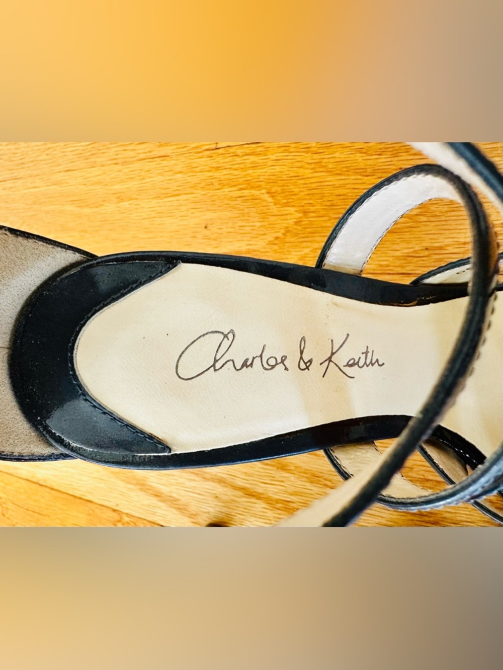 Charles & Keith Blue Gray Glossy Strappy Heeled Sandals Ankle Strap Size 34 / 4 - Picture 7 of 9